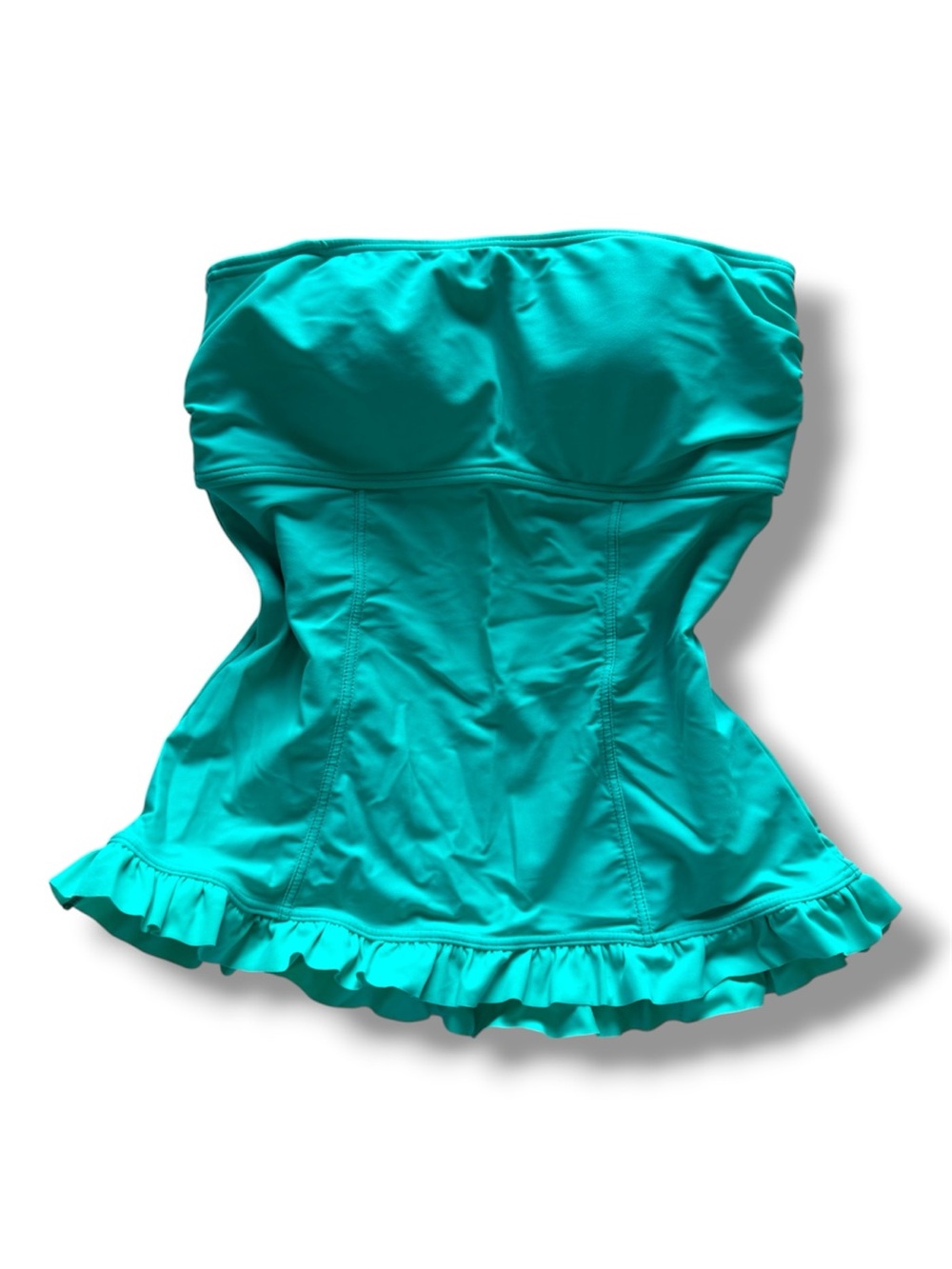 Hula Honey Teal Strapless Open Back Ruffle Swim Top L Resortwear Coastal Halter
